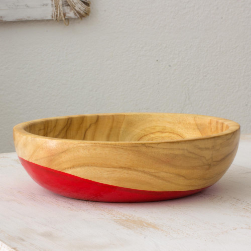 Dip Painted Hand Carved Wood Bowl Medium 'Spicy Red'