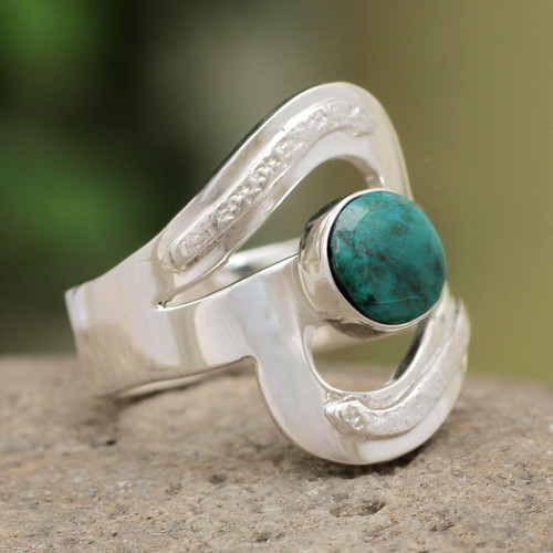 Artisan Crafted Chrysocolla Cocktail Ring 'Teal Embrace'