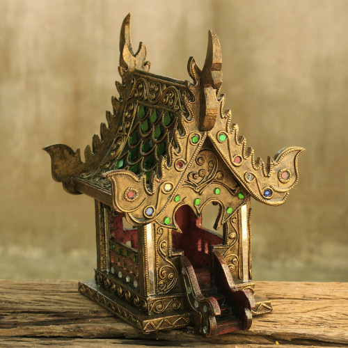 Hand Crafted Buddhist Spirit House Sculpture 'Lanna Golden Temple' Hand Crafted Buddhist Spirit House Sculpture 'Lanna Golden Temple'