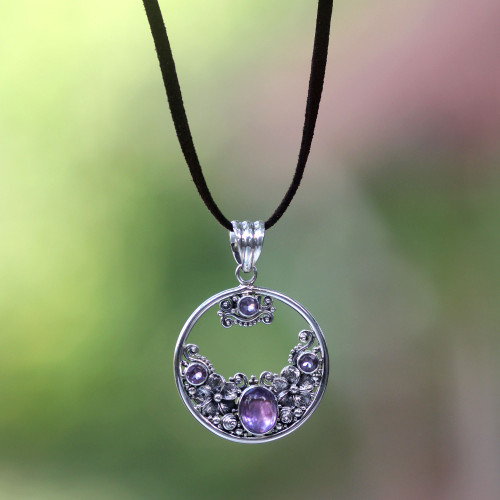 Amethyst and Sterling Silver Necklace Bali Jewelry 'Frangipani Moon' Amethyst and Sterling Silver Necklace Bali Jewelry 'Frangipani Moon'