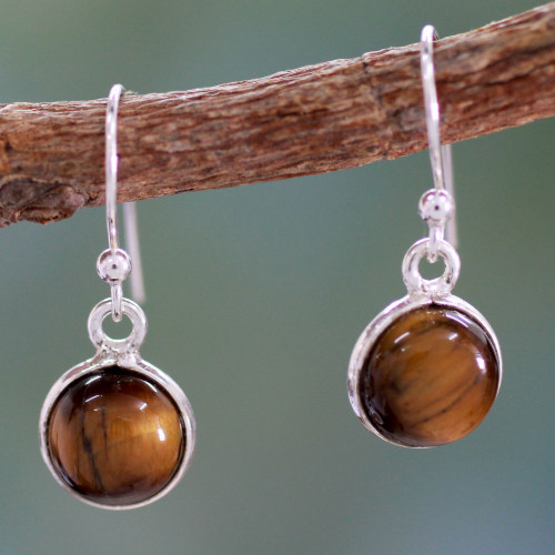 Tiger's Eye Earrings Sterling Silver Jewelry 'Lucky Hunch'