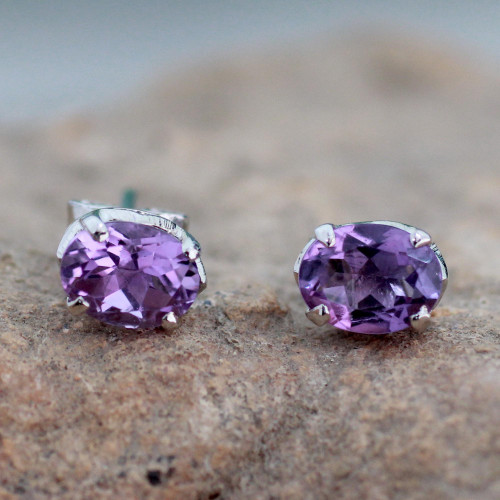 2 Carat Amethyst Stud Earrings from India 'Scintillate'