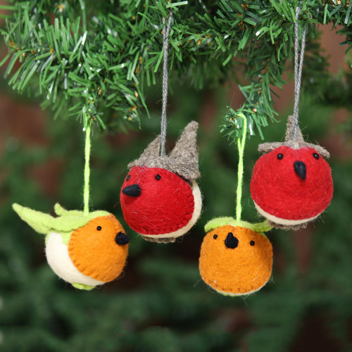 Christmas Bird Ornaments Set of 4 'Robin's Delight'