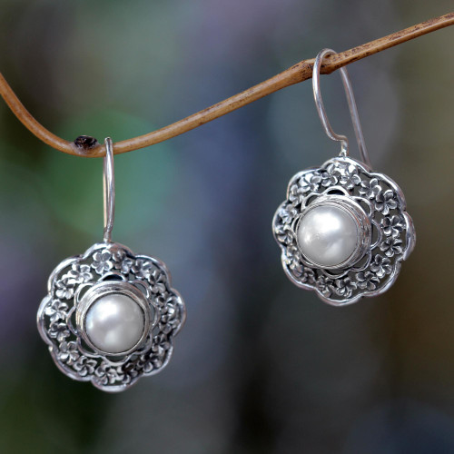 Hand Made Cultured Pearl Floral Earrings 'Plumeria Moon'