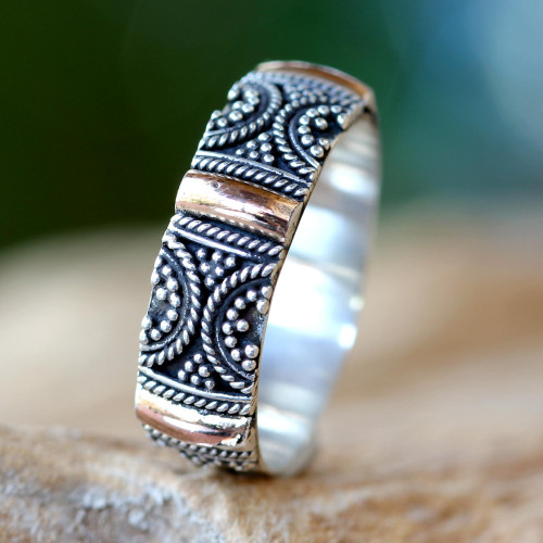 Gold Accent Silver Band Ring 'Sands of Time'