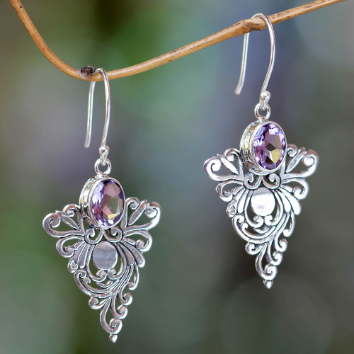 Artisan Crafted Amethyst Dangle Earrings 'Java Peacock'