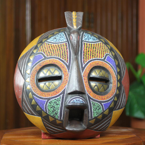 Colorful Handcrafted Bird African Mask 'Akan Anoma'