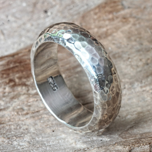 Bali Hammered Silver Band Ring 'Moon Walker'