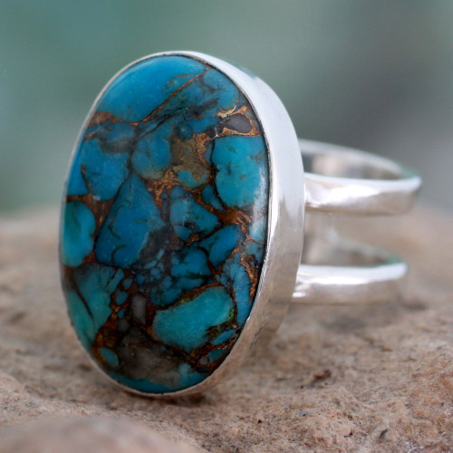 Blue Composite Turquoise Sterling Silver Ring 'Blue Island'