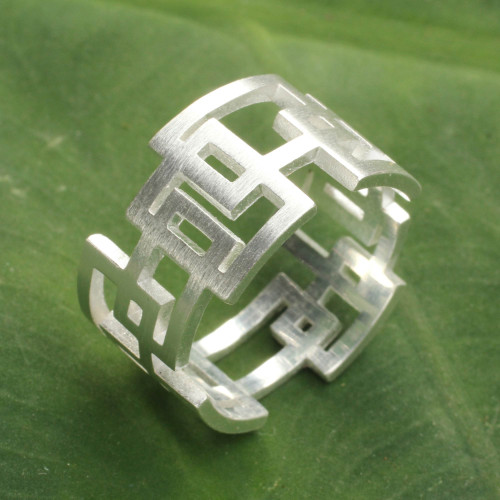Thai Artisan Crafted Sterling Silver Band Ring 'Open Windows'