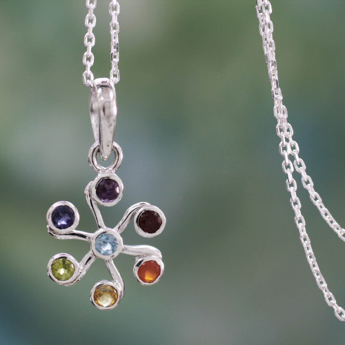 Multi Gemstone Sterling Silver Necklace Chakra Jewelry 'Harmony Within'