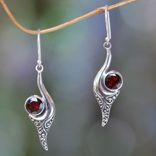 Bali Fair Trade Jewelry Sterling Silver and Garnet Earrings 'Treasure'