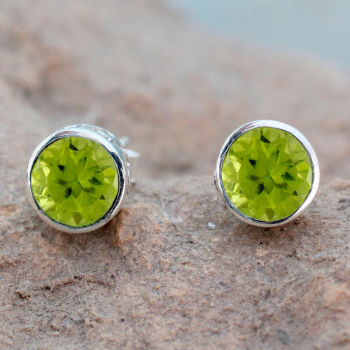 Peridot Stud Earrings Sterling Silver Jewelry 'Spark of Life'