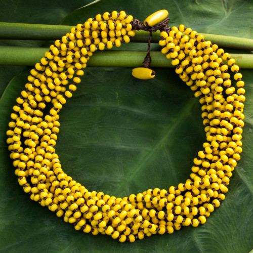 Wood Beaded Jewelry Yellow Torsade Necklace 'Phrae Belle'