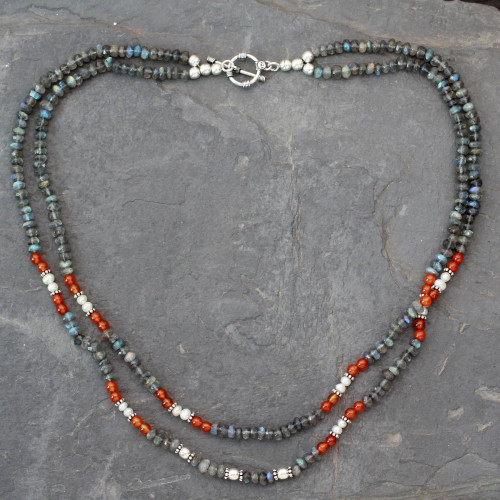 Handcrafted Necklace with Labradorite Pearl and Carnelian 'Essence'