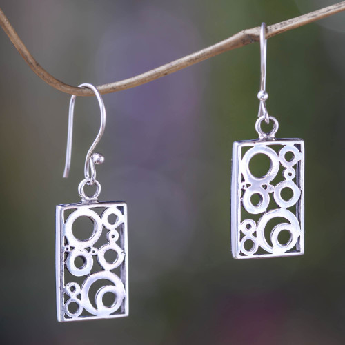 Balinese Silver Dangle Earrings 'Sea Foam'