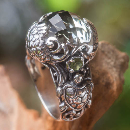 Balinese Sterling Silver and Prasiolite Cocktail Ring 'Sealife'