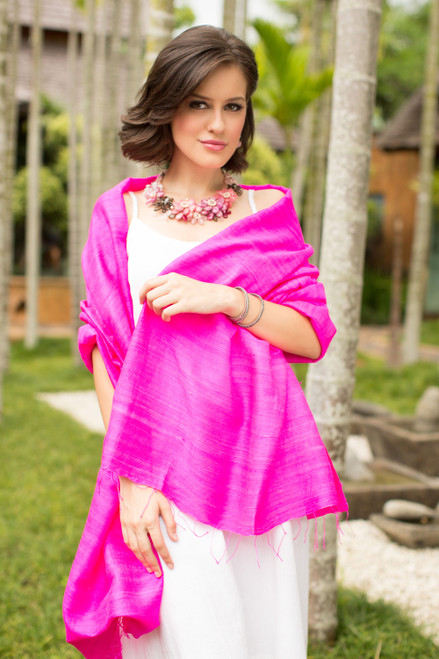 Hot Pink Silk Batik Shawl from Thailand 'Pink Lipstick'