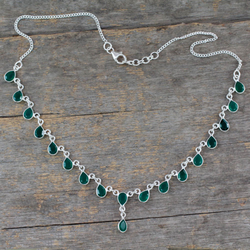 Sterling Silver Y-necklace with Green Onyx 'Mystical Femme'