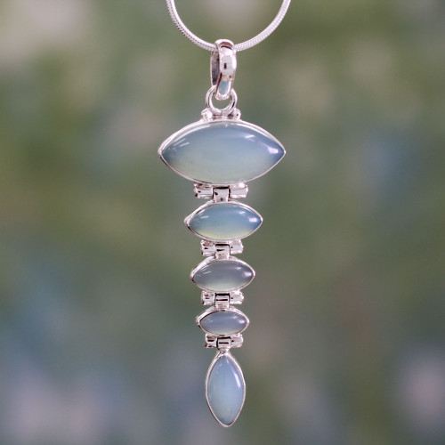Blue Chalcedony Pendant on Sterling Silver Necklace 'India Blue'