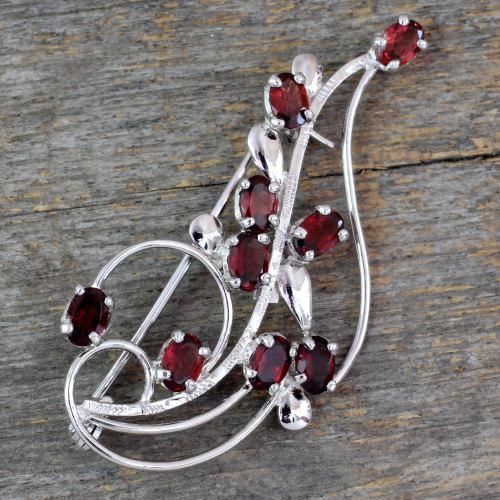 Floral Garnet and Sterling Silver Brooch Pin 'My Bouquet'
