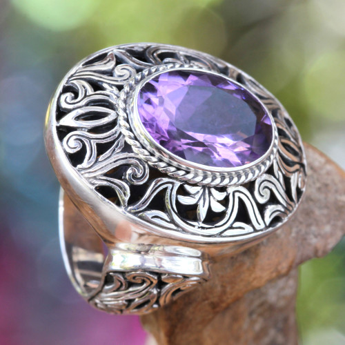 Amethyst and Sterling Silver Cocktail Ring from Bali 'Kintamani Twilight'
