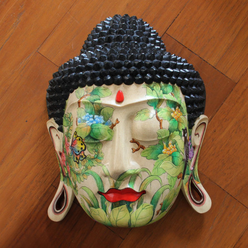 Wood mask 'Delighted Buddha'