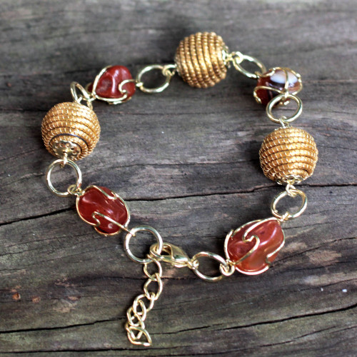 Hand Crafted Golden Grass and Agate Link Bracelet 'All Aglow'