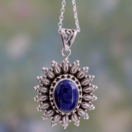 Artisan Crafted Lapis Lazuli and Silver Pendant Necklace 'Royal Allure'