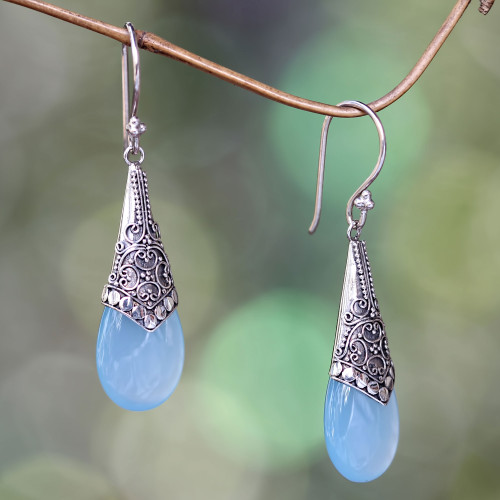 Light Blue Chalcedony and Sterling Silver Dangle Earrings 'Puncak Jaya in Blue'