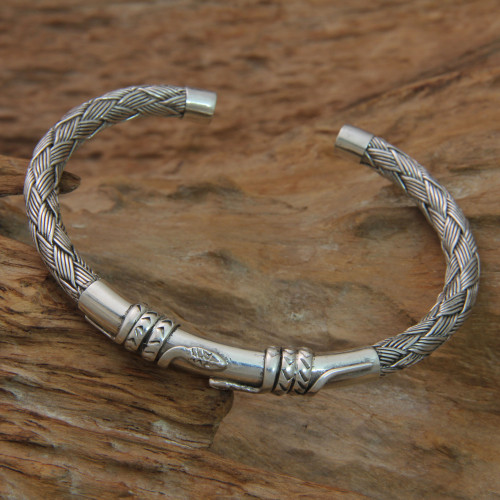 Snake Themed Sterling Silver Cuff Bracelet from Bali 'Balinese Serpents'