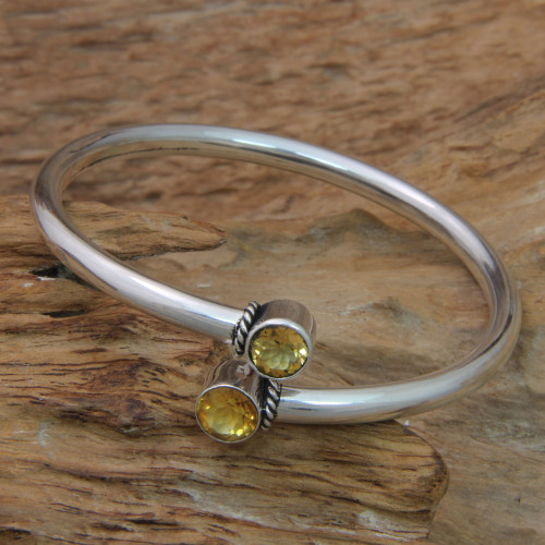 Citrine and Sterling Silver Bangle Bracelet from Bali 'Shooting Stars'