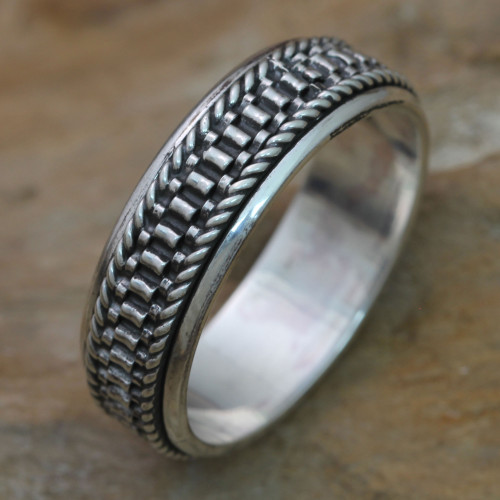 Men's Textured Sterling Silver Meditation Ring 'Odyssey'