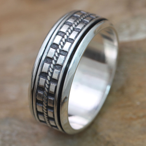 Hand Crafted Sterling Silver Spinner Meditation Ring for Men 'Long Journey'