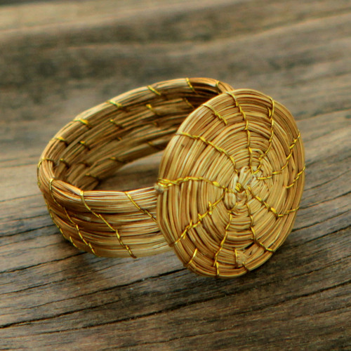 Fair Trade Golden Grass Hand Crafted Cocktail Ring 'Sublime Nature'
