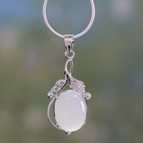 Chalcedony Necklace Sterling Silver Artisan Jewelry 'Moon Goddess Charm'