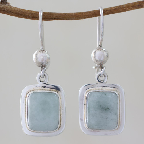 Fair Trade Mint Green Jade and Silver Earrings 'Maya Mint'