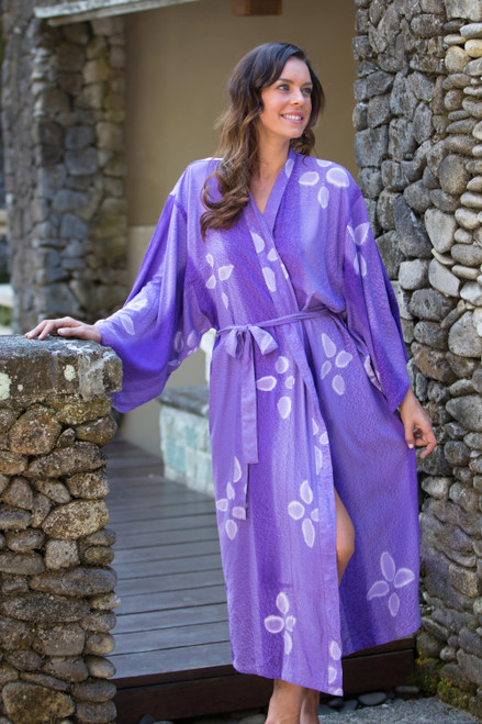 Women's Handcrafted Batik Robe 'Kissed by Violet'