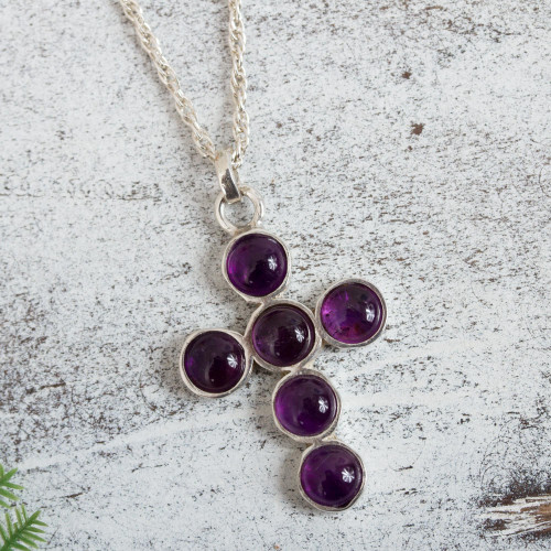 Artisan Crafted Amethyst Cross on Mexican Silver Necklace 'Spiritual Serenity'