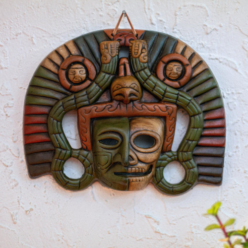 Life and Death Pre-Hispanic Mask Ceramic Replica 'Aztec Duality'