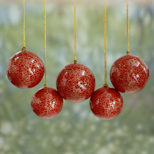 Handmade Floral Christmas Ornaments in Red and Gold 'Christmas Cheer'