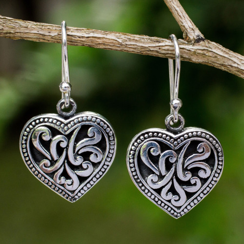 Handmade Romantic Sterling Silver Dangle Earrings 'Lighthearted Love'