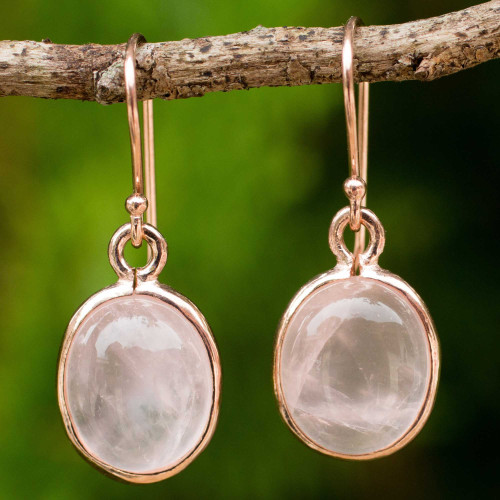 Rose Quartz Dangle Earrings with 18k Rose Gold Plate 'Morning Rose'