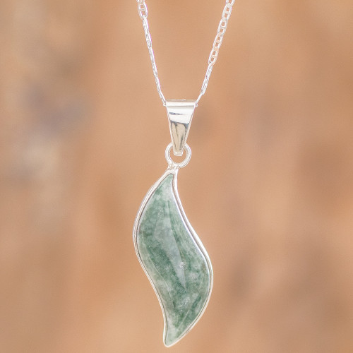 Fair Trade Sterling Silver Pendant Jade Necklace 'Floating in the Breeze'