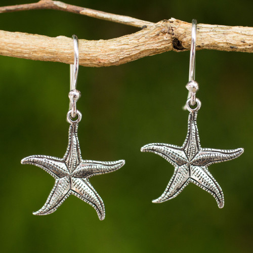 Artisan Crafted Sea Theme Silver Hook Earrings from Thailand 'Starfish'