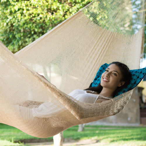 Hand Crafted Ivory Nylon Maya Hammock Double 'Caribbean Beach' Hand Crafted Ivory Nylon Maya Hammock Double 'Caribbean Beach'