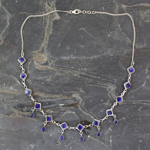 Handmade Lapis Lazuli and Sterling Silver Jewelry from India 'Queen of Diamonds'