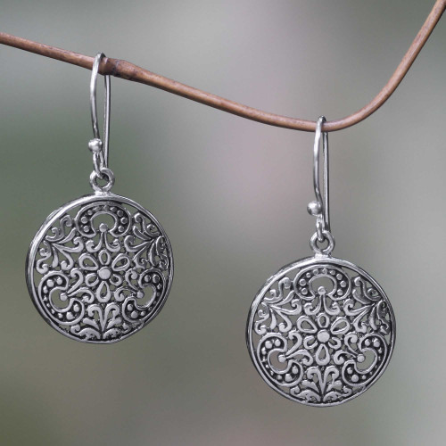 Balinese Handcrafted Sterling Silver Hook Earrings 'Sacred Moon'