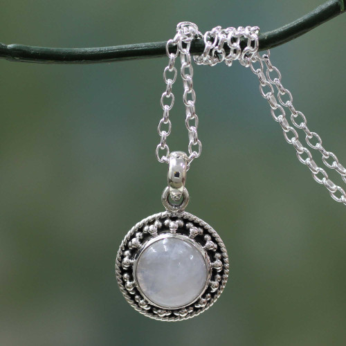 Rainbow Moonstone Jewelry Indian Sterling Silver Necklace 'Lavish Moon'