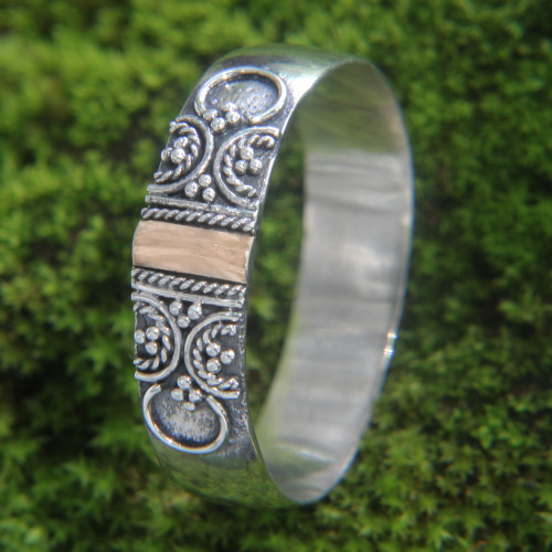 Graceful Handcrafted Gold Accent Sterling Silver Band Ring 'Glad Arabesques'